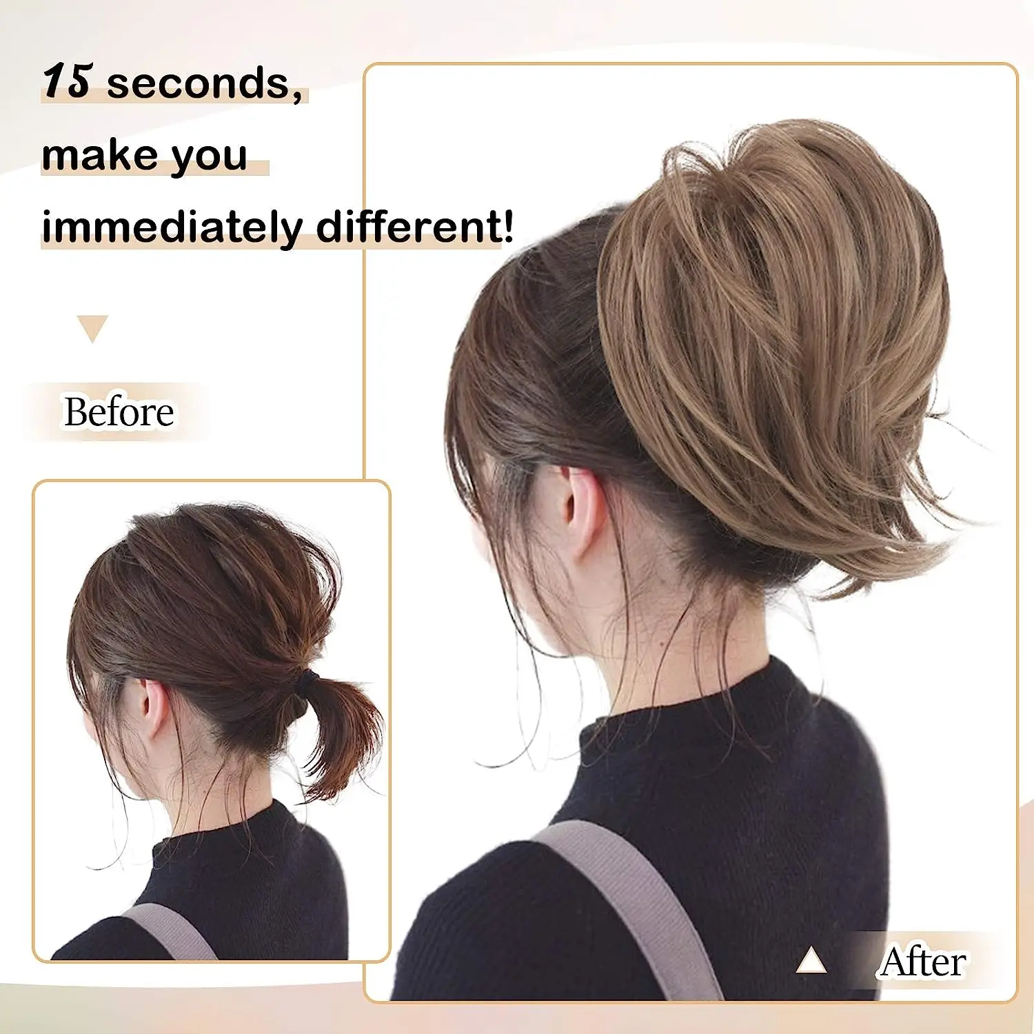 Hair Bun Ponytail Extension, Straight Synthetic Hairpiece Fully Short Ponytail Bun Extensions Hair Accessories Elastic Easy
