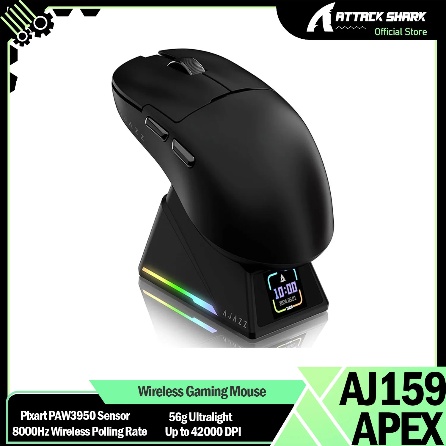 

ATTACK SHARK * AJAZZ AJ159 APEX 56g 8K Wireless Gaming Mouse, Pixart PAW3950 Sensor, Up to 42000 DPI, Tri-Mode Mice