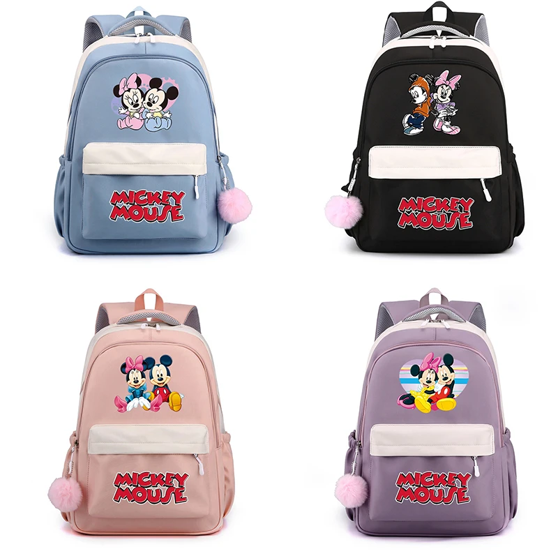 

MINISO Mickey Mouse Backpack Nylon Sweet Soft School Bags for Teenage Girls Bookbag Large Capacity Anime Backpack Gift Rucksack