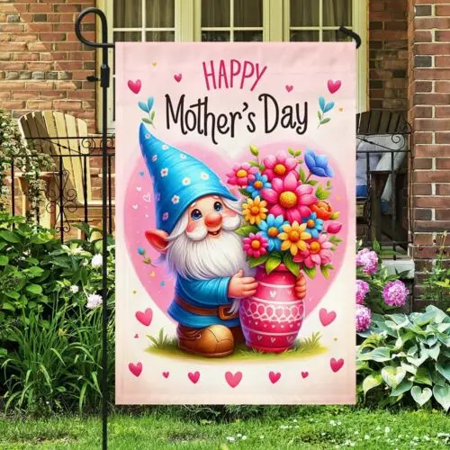 Happy Mother's Day Gnome Flowers Flag Garden Flag House Flag 2 Sided