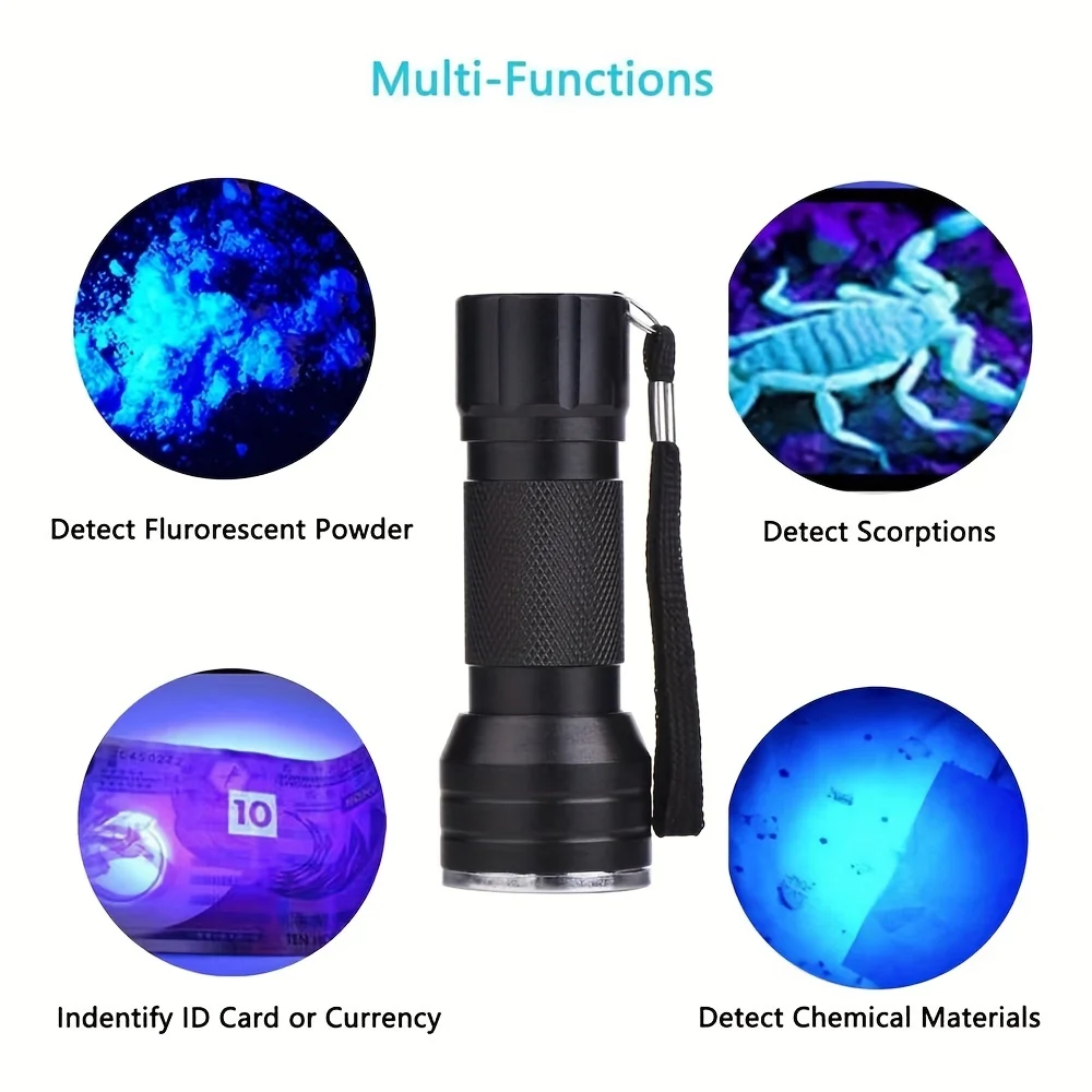 Mini Lanterna UV para Nail Art, Lâmpada 21LED, Detecção De Fluorescência, Banknote Lanterna