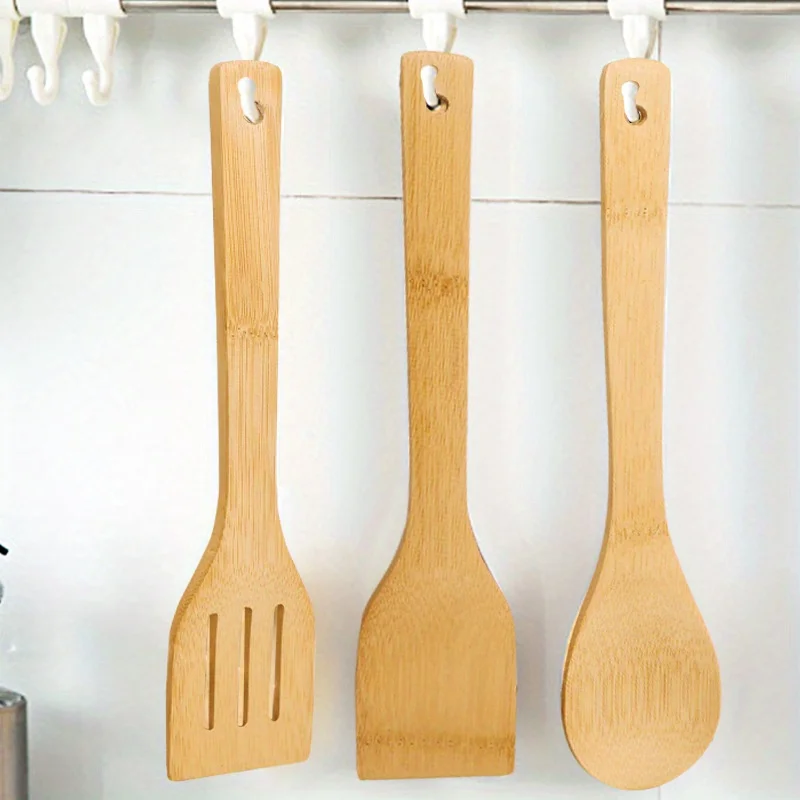 1 Pcs Bamboo Non Stick Frying Pan Spatula Rice Spoon Spatula High Temperature Resistant Cooking Tool Home Supplies