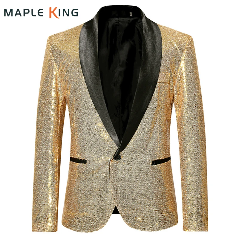 Shiny Gold Sequin Blazer Suits Mens Luxury Punk Nightclub DJ Party Dress Stage Clothes for Singers Men Suit Jacket Costume Homme