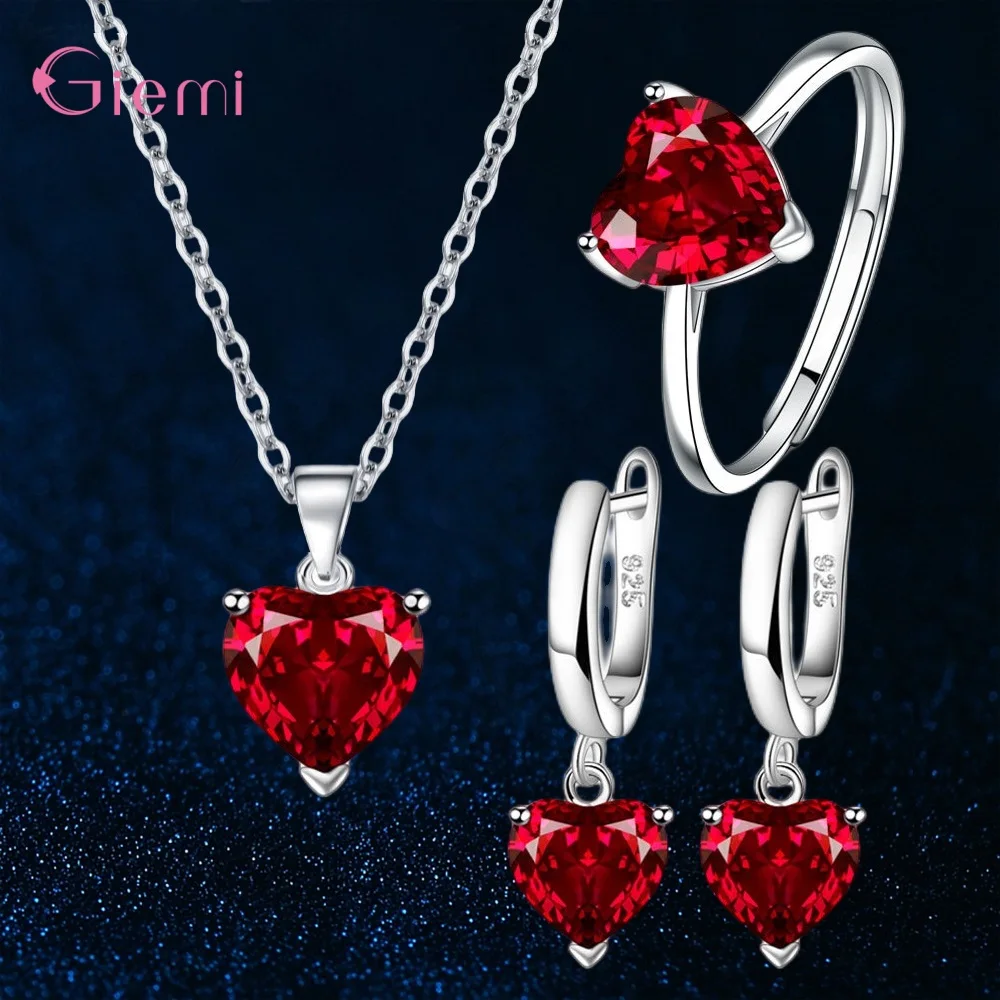 Top Fashion 925 Silver  Jewelry Sets Shiny Crystal Gifts Suit For Women Girls Pendant Necklace Earrings Rings Hot Sale