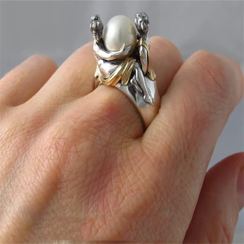 

Original 925 Sterling Silver Color French Romantic Elegant lady Holding Faux Pearl Ring for Women Jewelry Free Shipping