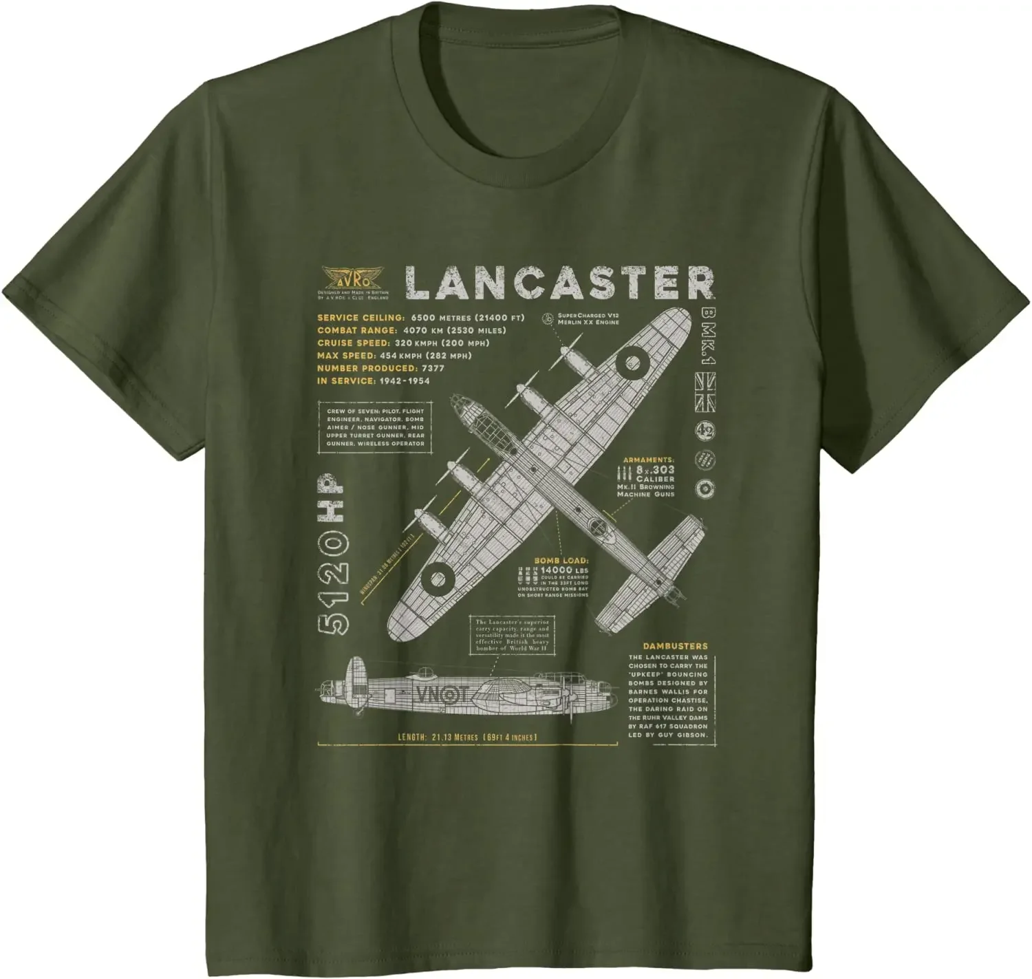 WWII RAF British Lancaster Bomber blueprint T-Shirt 100% Cotton O-Neck Summer Short Sleeve Casual Mens T-shirt Size S-3XL