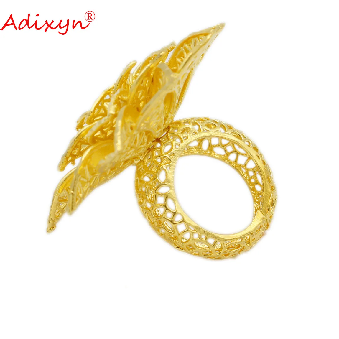 Adixyn(A-E)Dubai Desigh 24k Gold Color/Copper Indian Bride Rings for Women African Wedding Bands Jewelry Gifts N06061