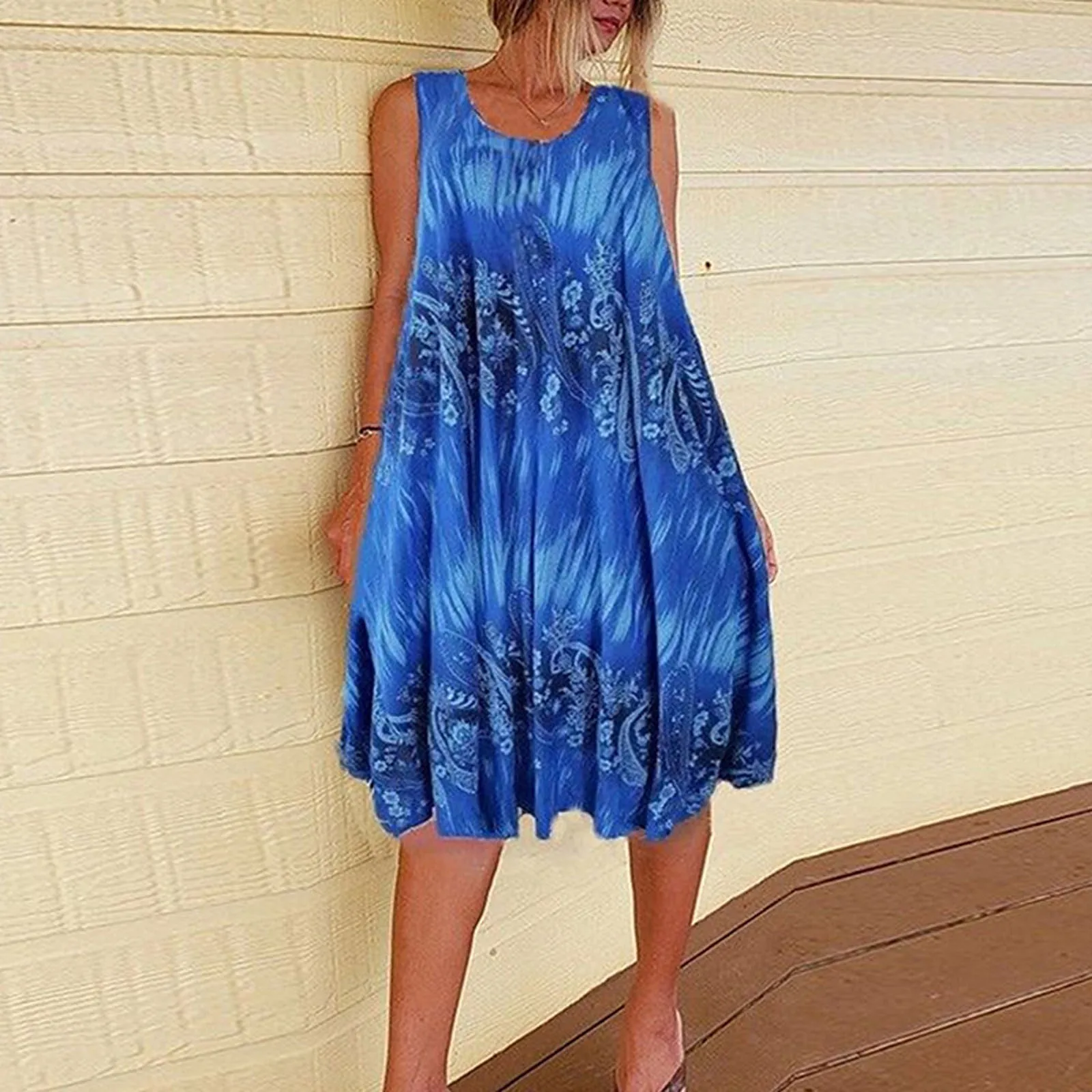 

Teenager Casual Dresses Womens Beach Lady Print Dress Dress Tie-Dye Sleeveless Women'S Dress Maternity Midi Dress Summer Fashion