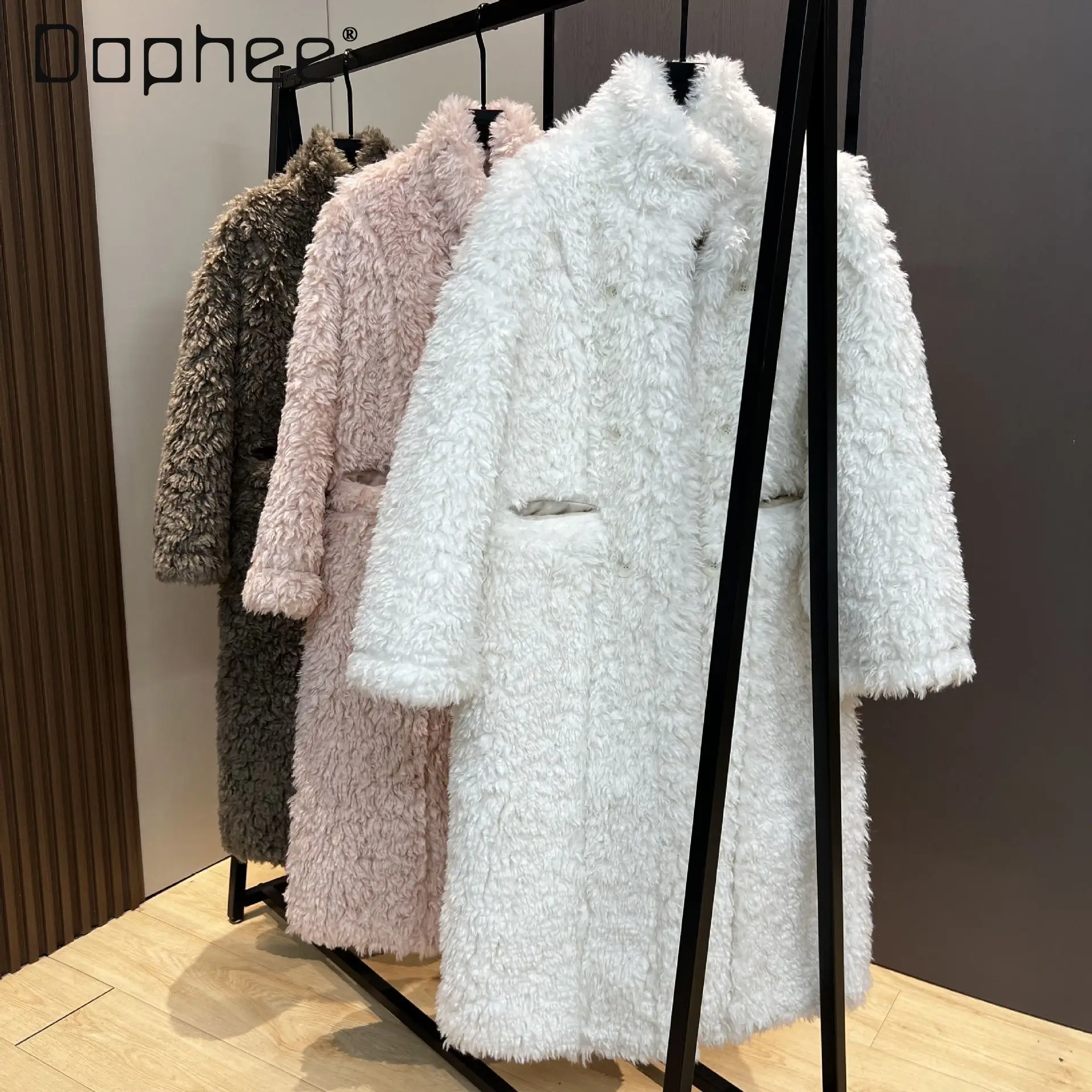 معطف طويل للنساء شتاء 2025 جديد تقليد فرو الضأن الوقوف طوق عكسها معطف الشتاء معطف المرأة معاطف طويلة فو الفراء #1