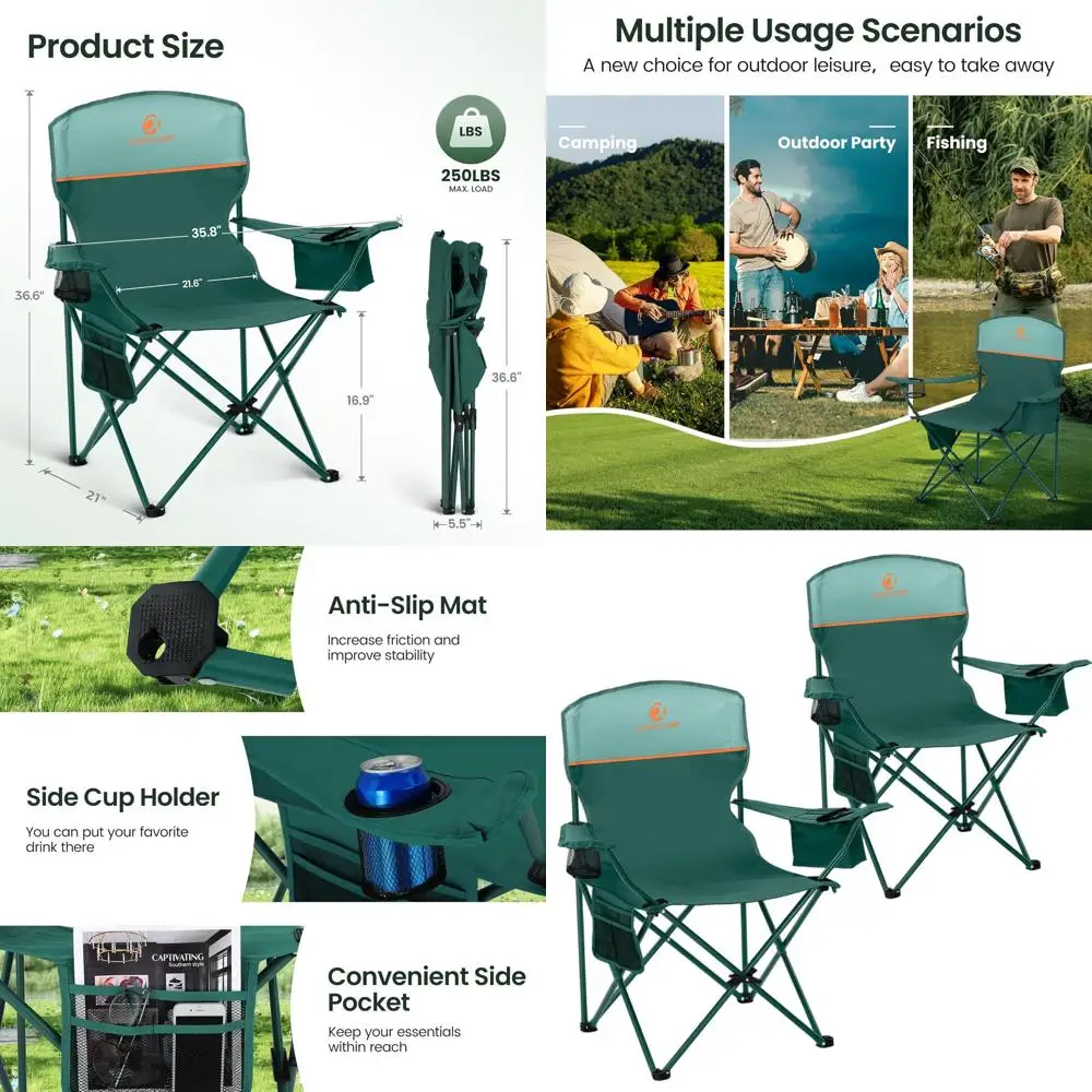 

2 Pack Portable Camping Chair for Adults, Folding Outdoor Camp Chair Lightweight Lawn Chairs Folding Collapsible Chair for Campi