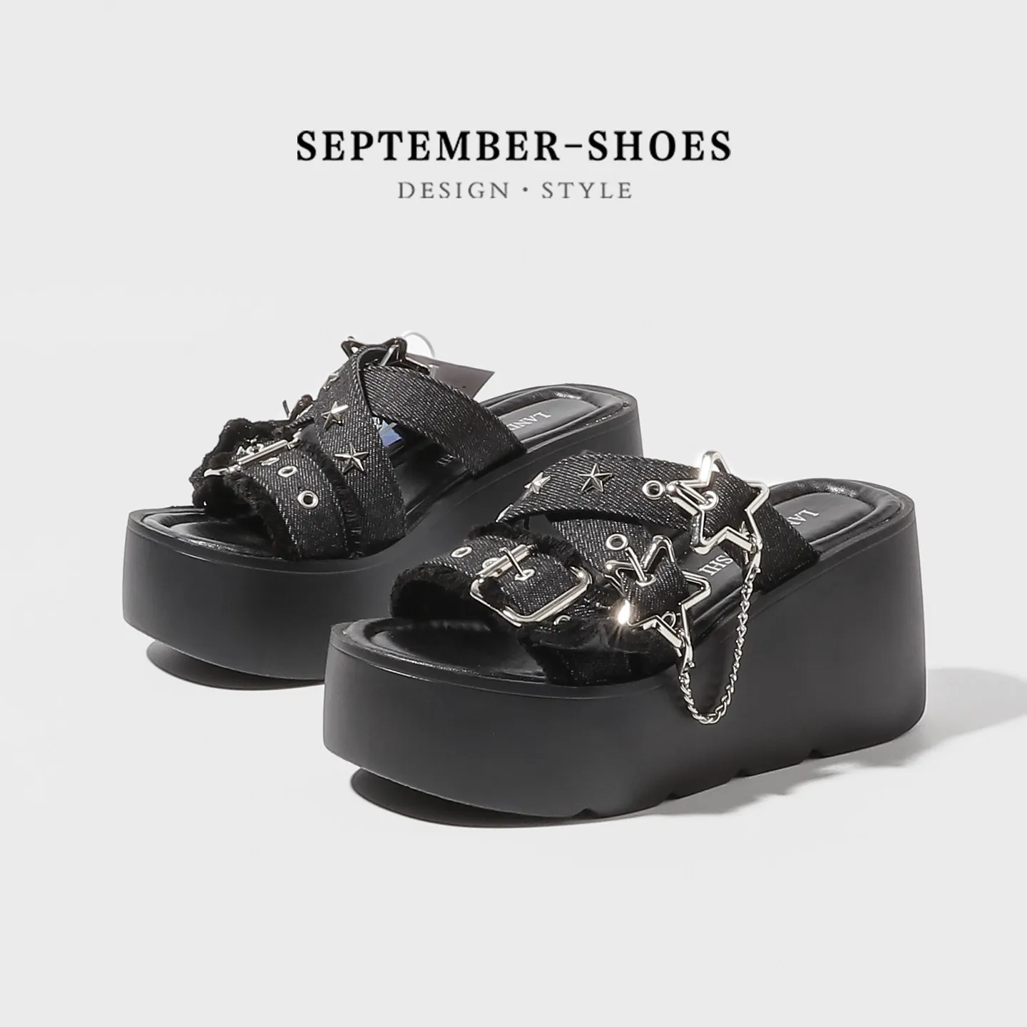 Lolita Girl Tall Slippers For Summer Wearing Sponge Cake Thick Bottom Punk Gothic Subculture Lolita Beach Slippers