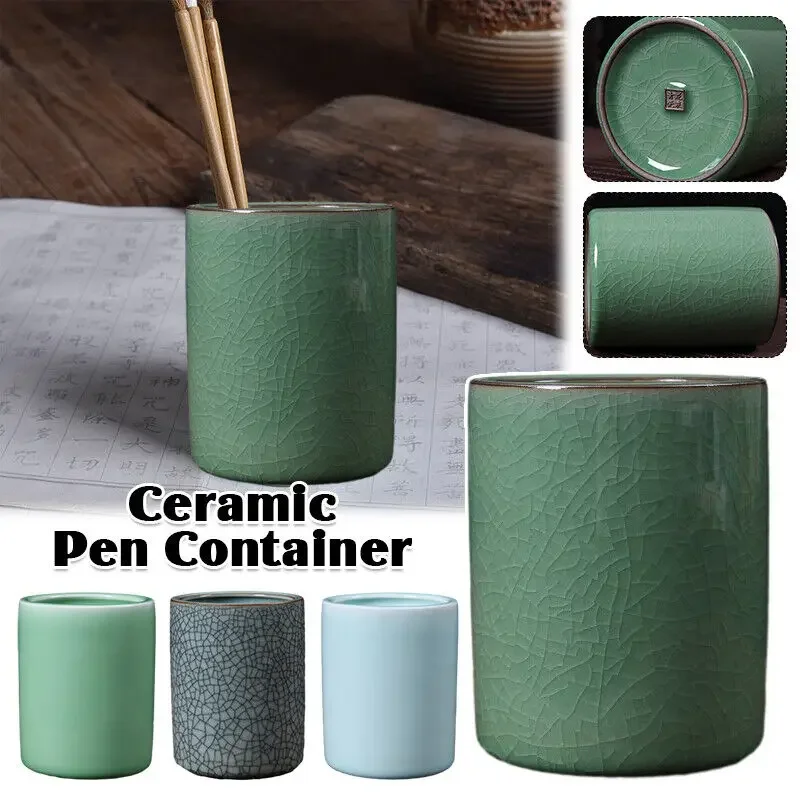 Ceramic Pen Holder Chinese Style Calligraphy Painting Brush Storage Container Brush Washing Cylinder Porcelain Desk Organizer