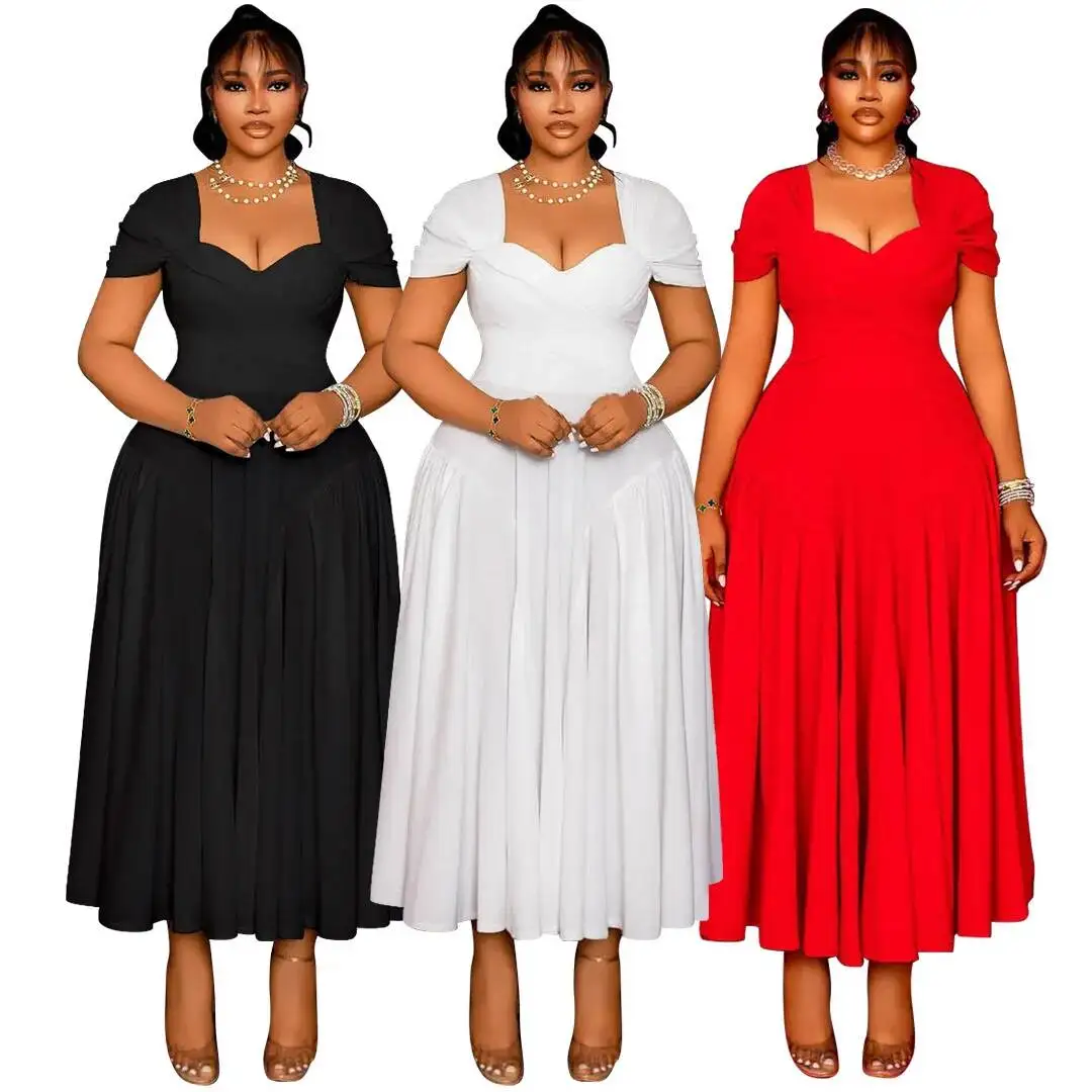 

Plus Size Black N8072 Women's Fashion Elegant Long Style Strapless Collar Waist Cinched Plus Size Dress Elegantes Casual Y2k