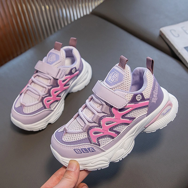 

Four Seasons Girls' Mesh Breathable Korean-style Stylish All-Purpose Dad-style Mid-Length Running Shoes for Older Children