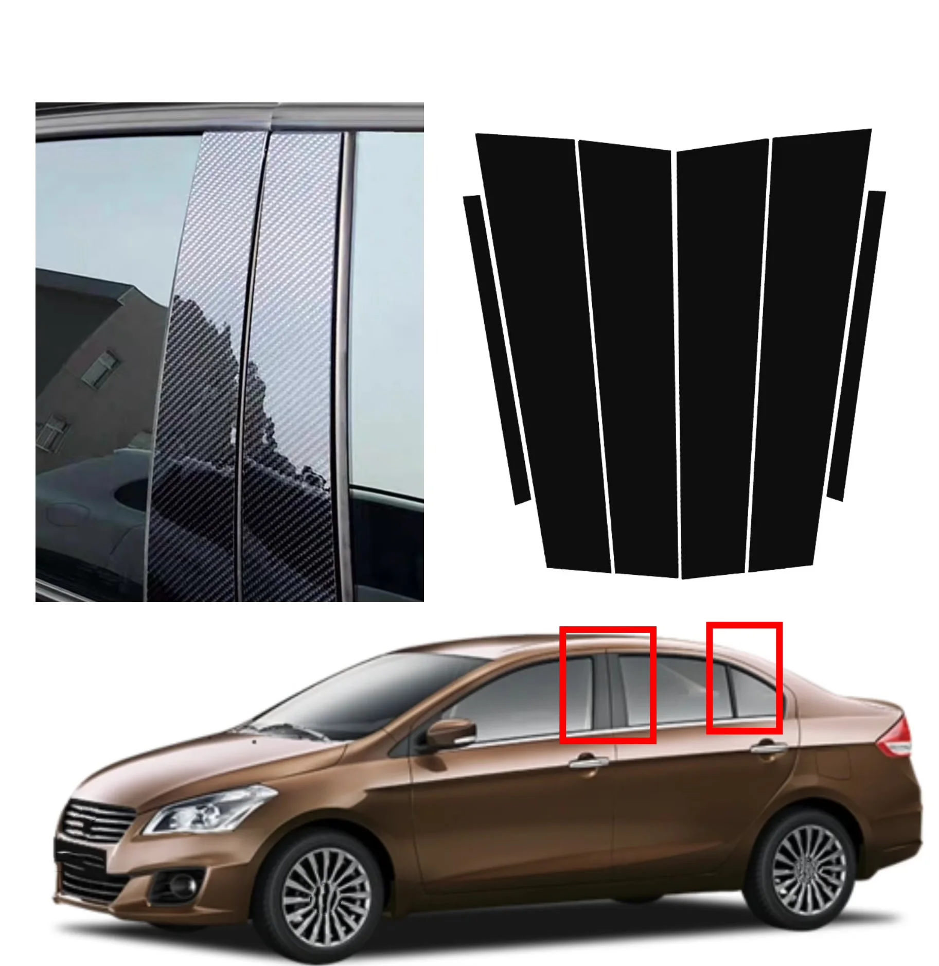 

Glossy Black Carbon Fiber Window Door Column Deal B C Pillar Post Cover Trim For Suzuki Ciaz 2014-2020 2015 2016 2017 2018 2019