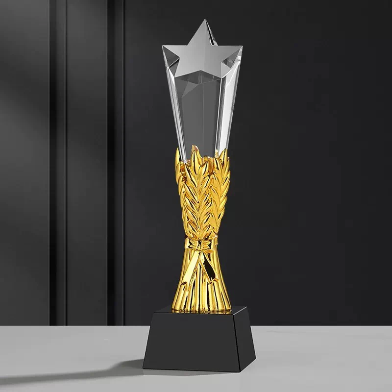 Custom Five Pointed Star Pillar Crystal Trophy Excellent Souvenir Reward Home Decoration Competition Prize Personalized Awards