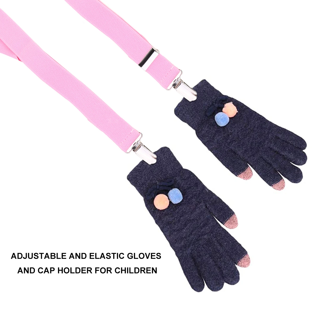 

2pcs Glove Children Adjustable Elastic Gloves Catcher Hat Clip Hat Hanger Mittens Holder Outdoor Winter Use Black