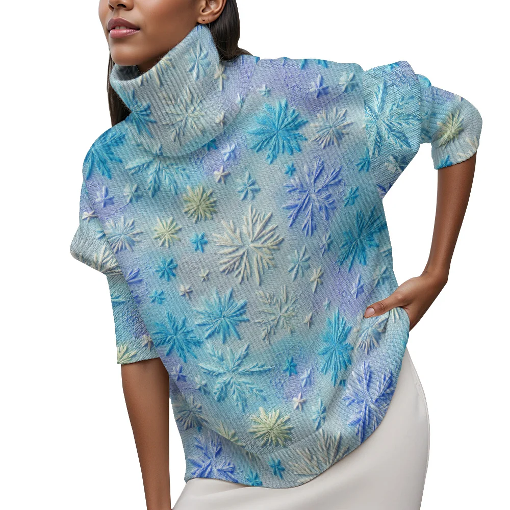 

2025 New Women's Christmas Turtleneck Long-sleeved sweater Geometric color blocks Long-sleeved sweater