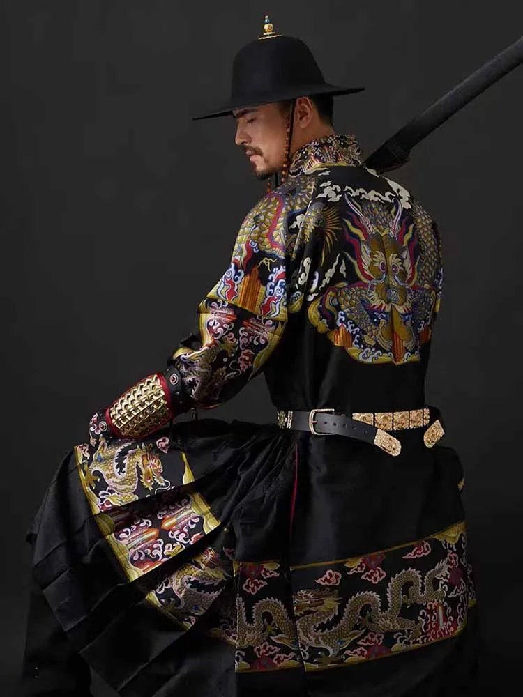 Original Ming Dynasty Hanfu Flying Fish Robe with Python Pattern Embroidered Uniform Guard Black Hanfu Robe For Men Women