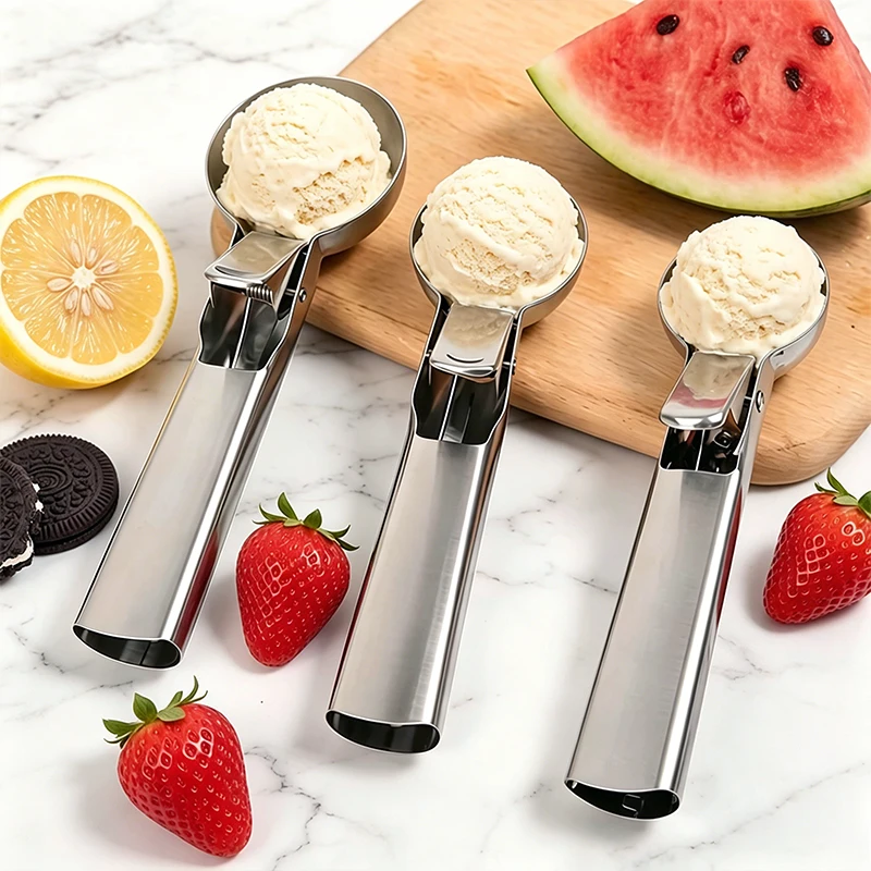 Multifunctional Ice Cream Scoops Stainless Steel Dual-Purpose Scoop Fruit Melon Baller Household Kitchen Gadget