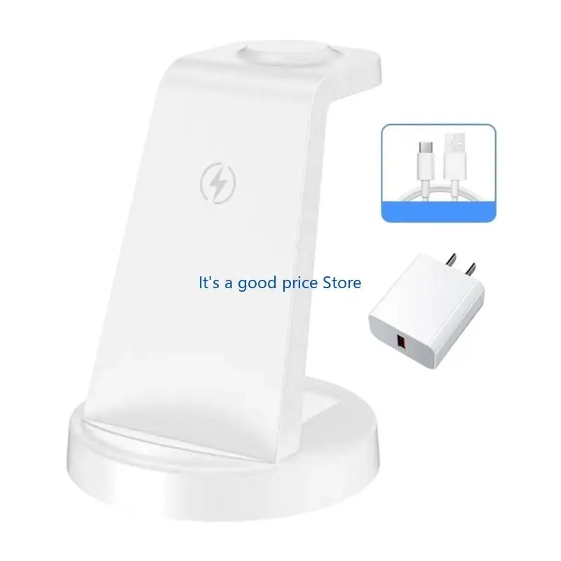 

3 In 1 Wireless Station For Phone Watch And Earphone With Fast Charging Cable And Adapter Induction