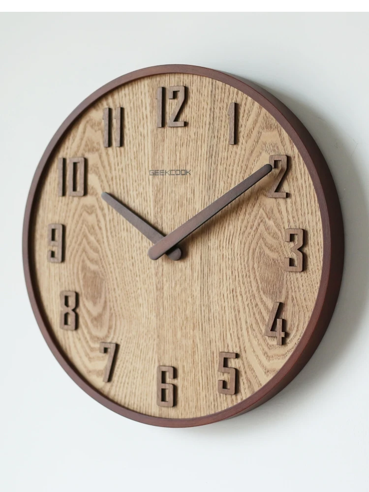 14 inch Nordic decorative wall clock living room wooden mute table Japanese style simple modern quartz