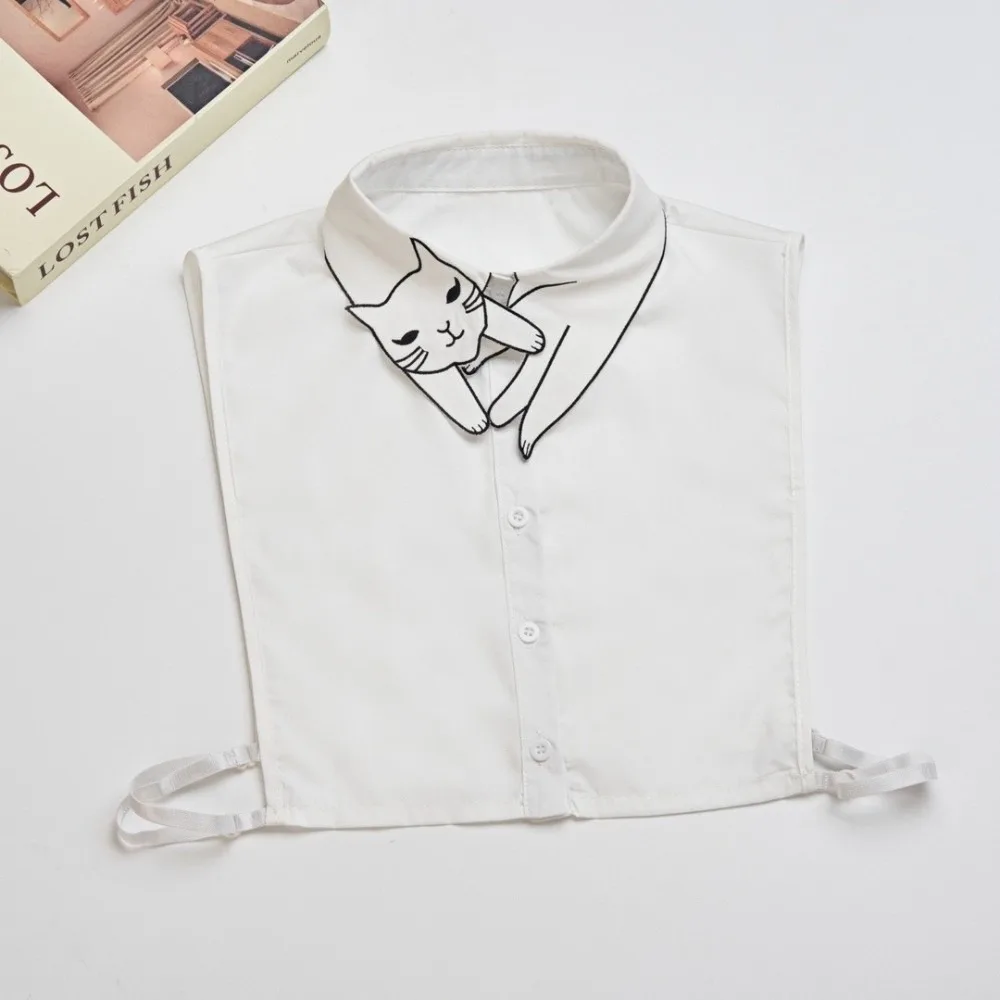 Cat Embroidery Detachable False Collar Cotton Fabric Decorative Style Decorative Mock Collar Layering Piece Detachable Design