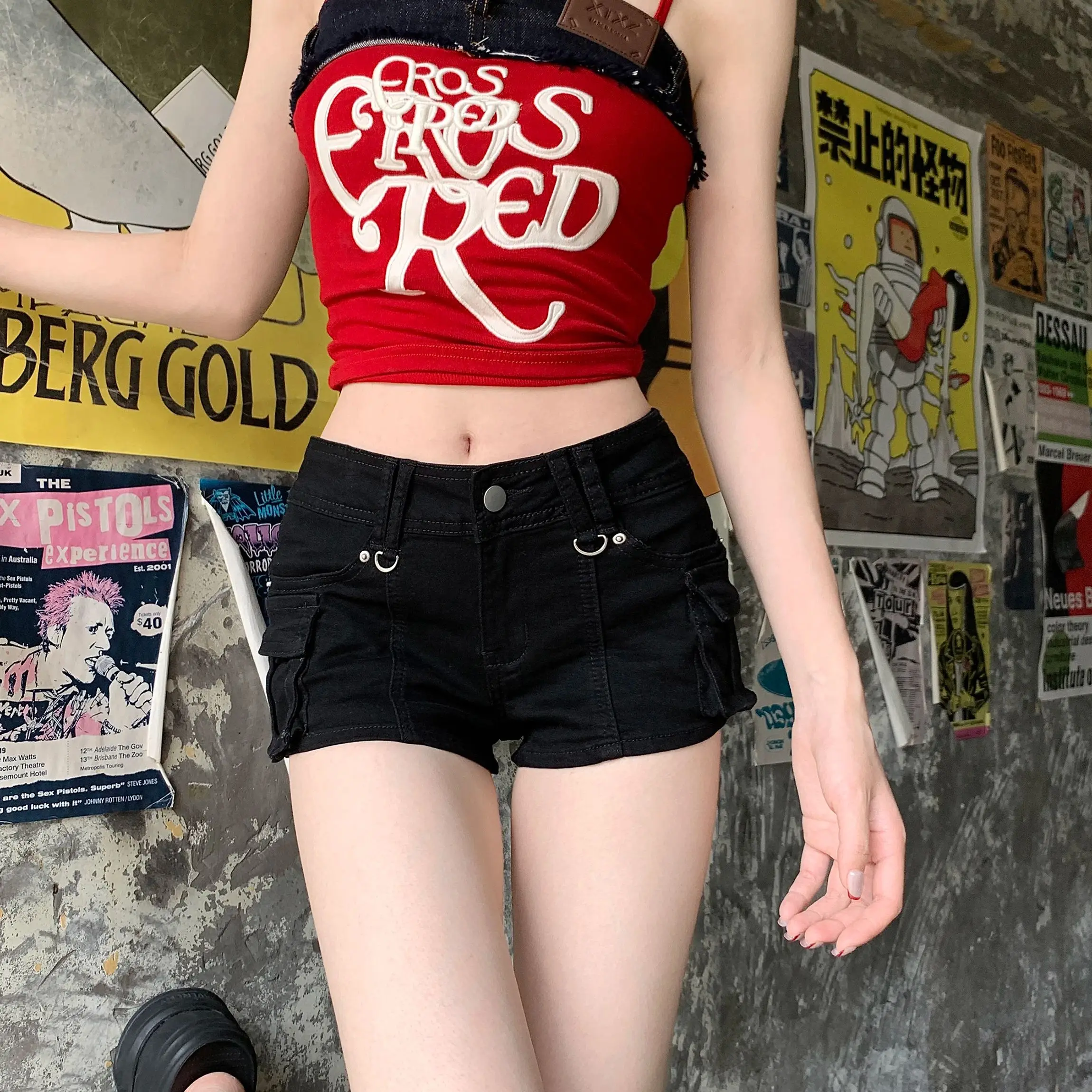 Women's Black Gothic Denim Shorts Y2k High Street Harajuku 2000s Aesthetic Sexy  90S Retro Jeans Shorts Summer Clothing 2025 New - AliExpress 200000345