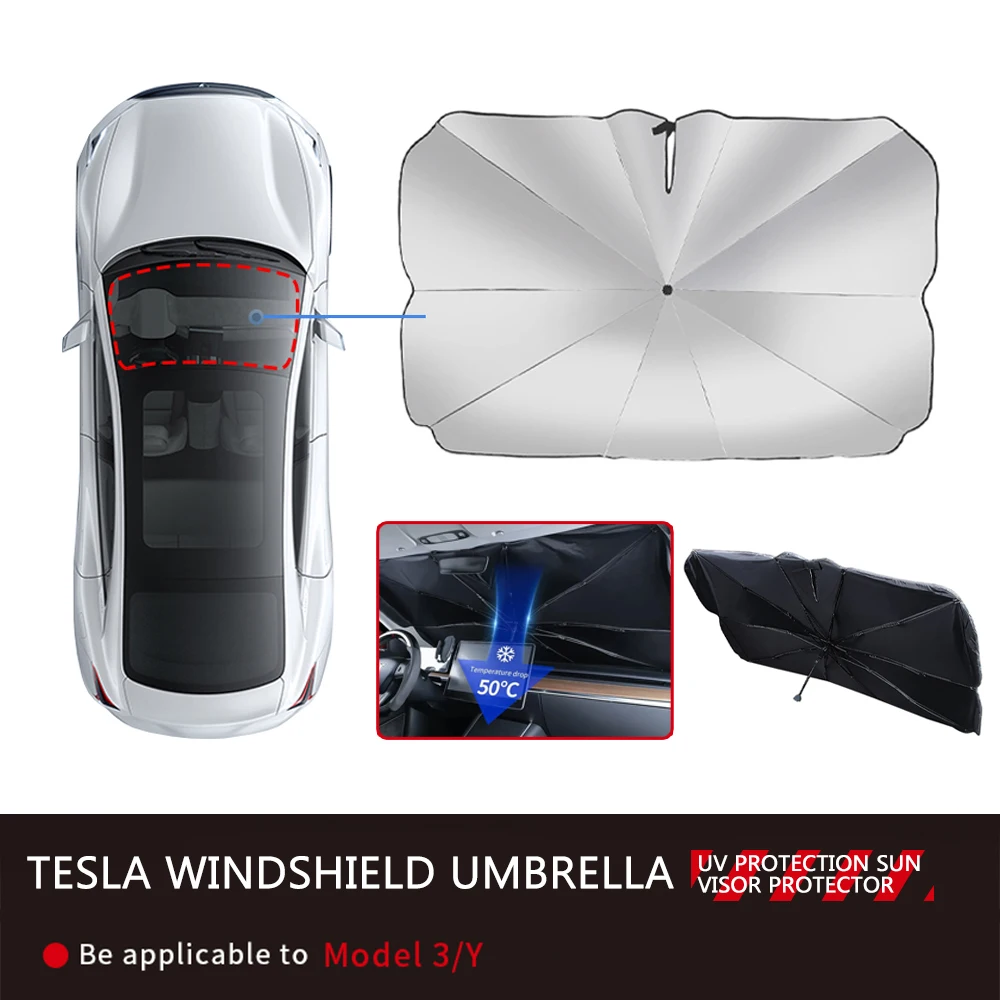 Car Windshield Sunshades Cover For Tesla Model 3 Model Y 2023 Foldable Sun Shade Umbrella Sunblind Front Window Sun Protection