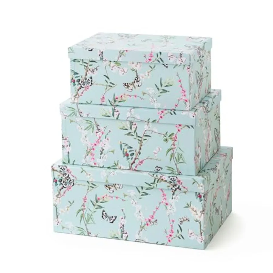 

Photo Storage Boxes Set of 3:Nestg Boxes with Lids, Floral Decorative Cardboard Containers, Paperboard Picture Storage for Phot