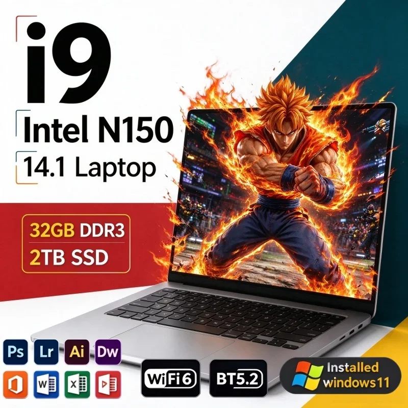 2026 Hot New Release 14.1 Inch Slim Laptop Intel N150 16/32GB RAM 2TB SSD Win11 Daily Work Study Notebook