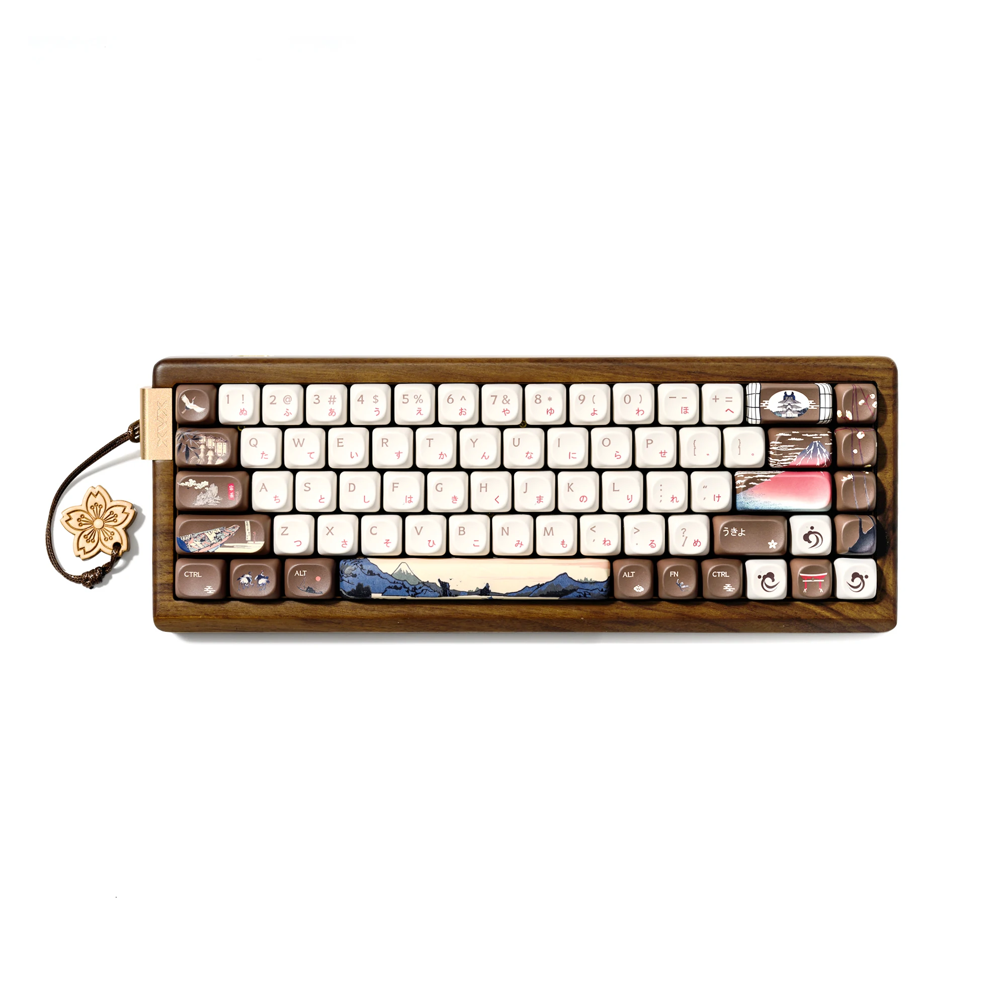 XVX MU68 FujiWave Theme Mechanical Tri-Mode Keyboard Hot Swappable Walnut Solid Case Wood Wireless Keyboard 65% QMK/VIA
