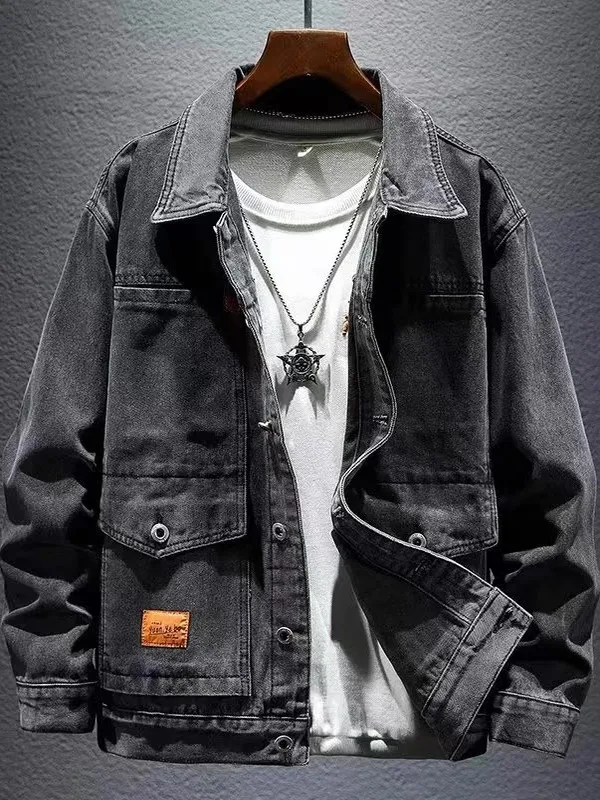 

ex Casual Sle Long Sve Джинсовая куртка Осень Весна Сезон Универсальная рабочая одежда Пальто Корейский модный бренд Свободный крой Молодежный...