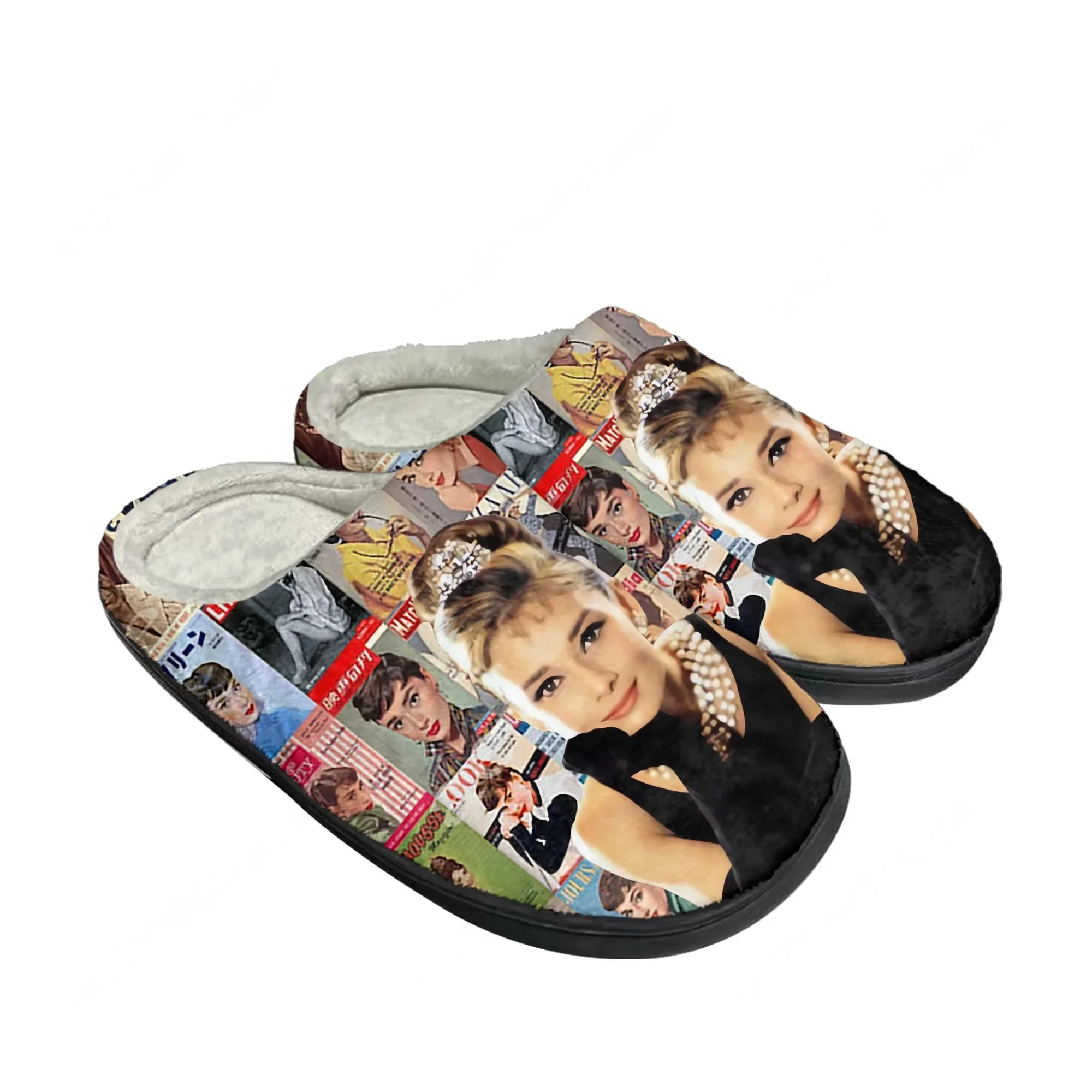 Audrey Hepburn Home Cotton Slippers Mens Womens Plush Bedroom Winter Keep Warm Cotton Slippers Indoor Slipper Custom Shoes