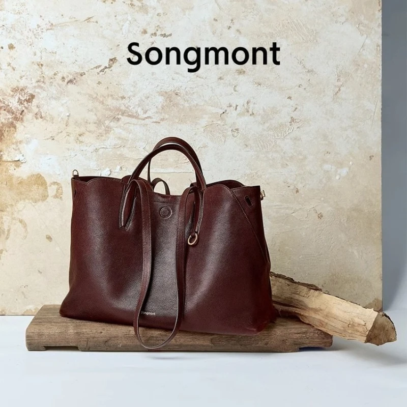 Songmont trace series tote bag women's head layer cowhide large capacity commuter shoulder handbag