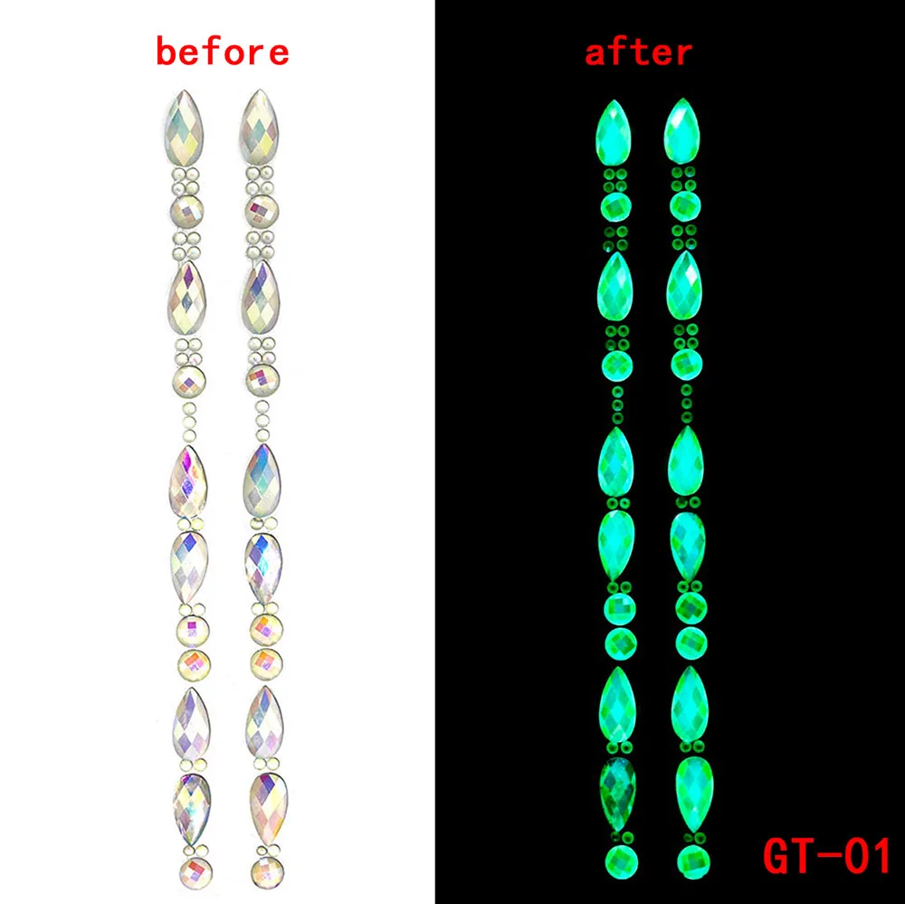 Luminous 3D Crystal Forehead Sticker Festival Hair Glitter Rhinestone Decoration Body Trendy Rhinestone Temporary Tattoo Sticker