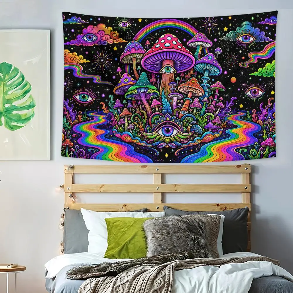 Psychedelic Mushroom Tapestry Decoration Art Banner Microfiber Background For Bedroom Living Bar Garden Outdoor Festival
