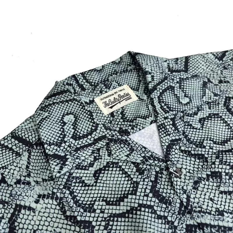 Top quality Snake print Vintage Trend Autumn Winter Loose Hip Hop Mens Womens Casual Cuban Collar WACKO MARIA Long Sleeve Shirt