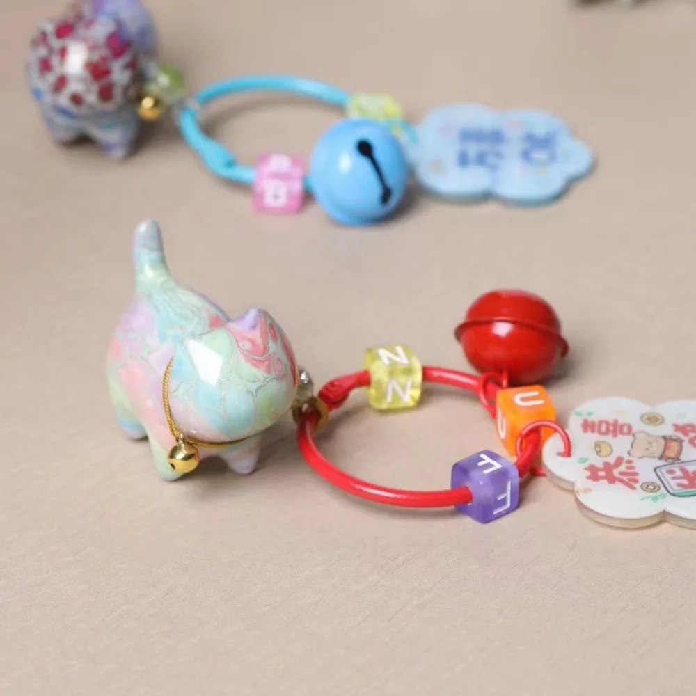 Sandalwood Lacquer Painted Cute Kitten DIY Mini Figurine Keychain Creative Gift For Men Women Desktop Craft Ornament