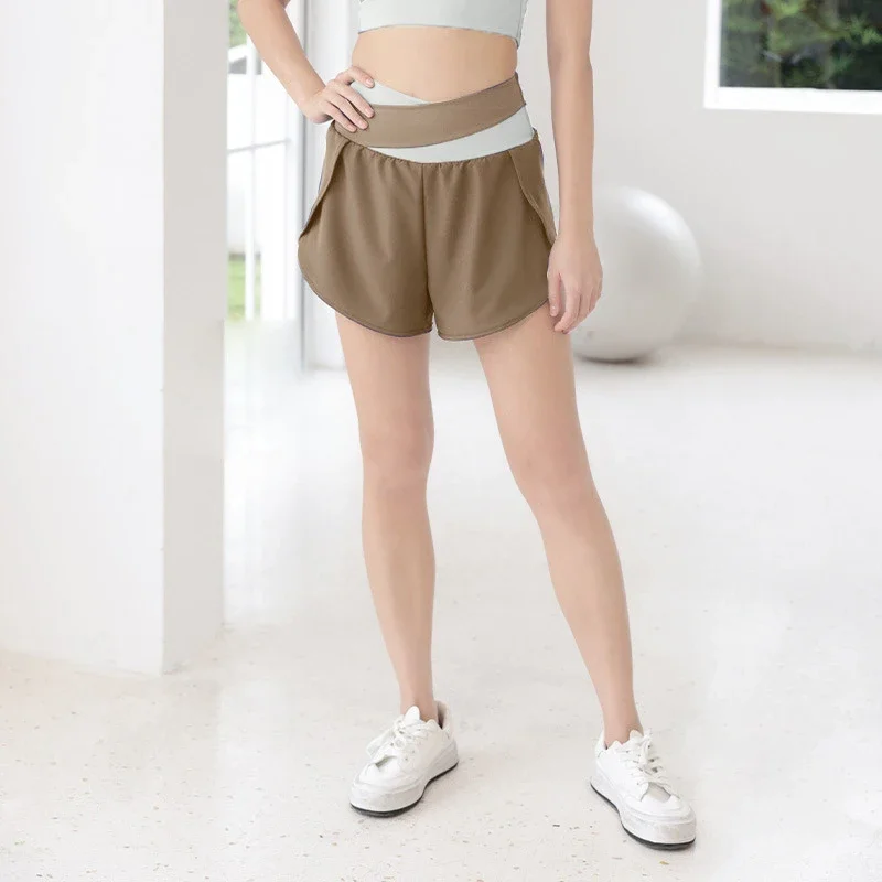 Short de yoga anti-exposition pour femme, faux short de fitness amincissant, short de course d'entraînement de motard, poche respirante, 2 pièces