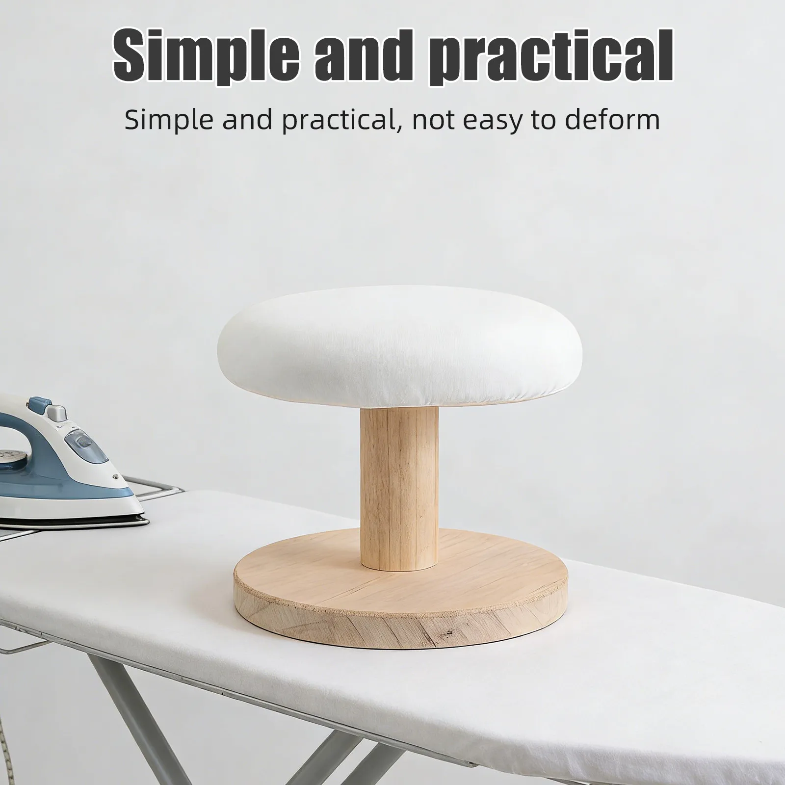 Mini Round Ironing Board Wooden Base Tailor Sponge Padded Tabletop Ironing Pad for Clothing Collars Cuffs Sewing Dorm Home Use