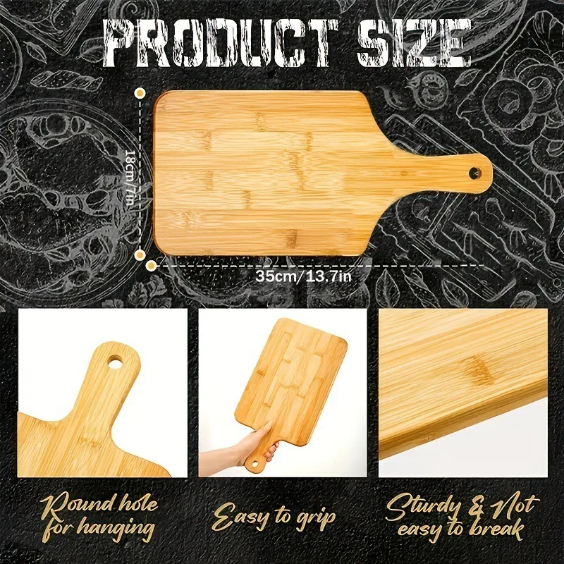 Bamboo Cutting Board with Handle Large Wooden Serving Board Kitchen Chopping Boards for Pizza Vegetables Meat