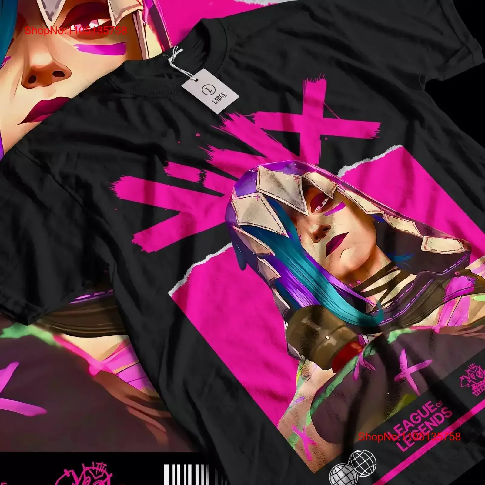 Jinx Arcane T Shirt Japanese Anime Cartoon  vintage Washed Breathable fashion Top For Everyday Wear graphic Slightly