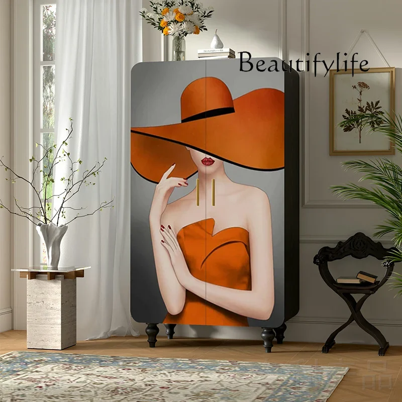 

X36 Modern Light Luxury Solid Wood Wardrobe Art Character Wardrobe Bedroom Cloakroom Storage Locker Free Installation