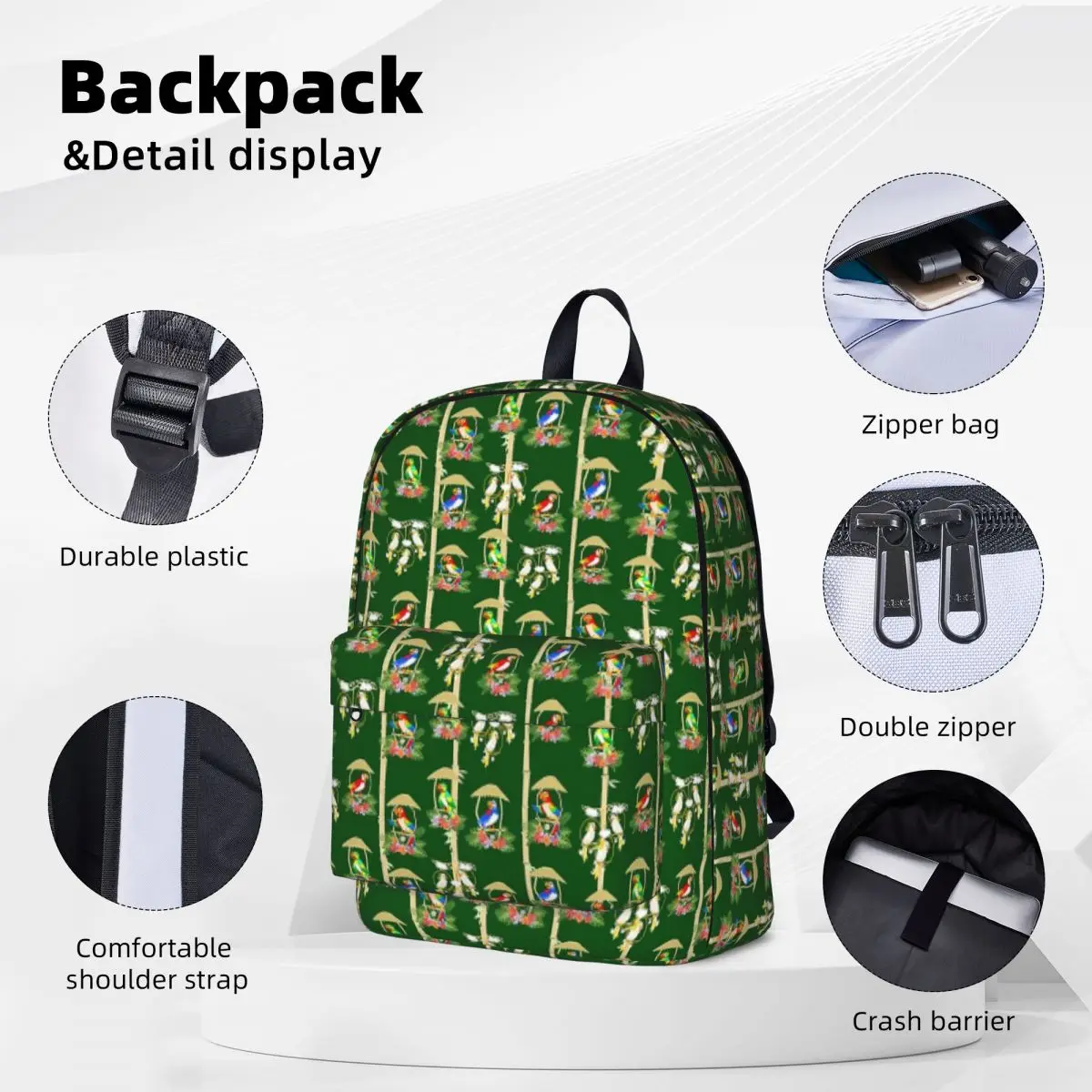 Tiki Room Birds Backpacks Large Capacity Student Book bag Shoulder Bag Travel Rucksack Casual Children School Bag