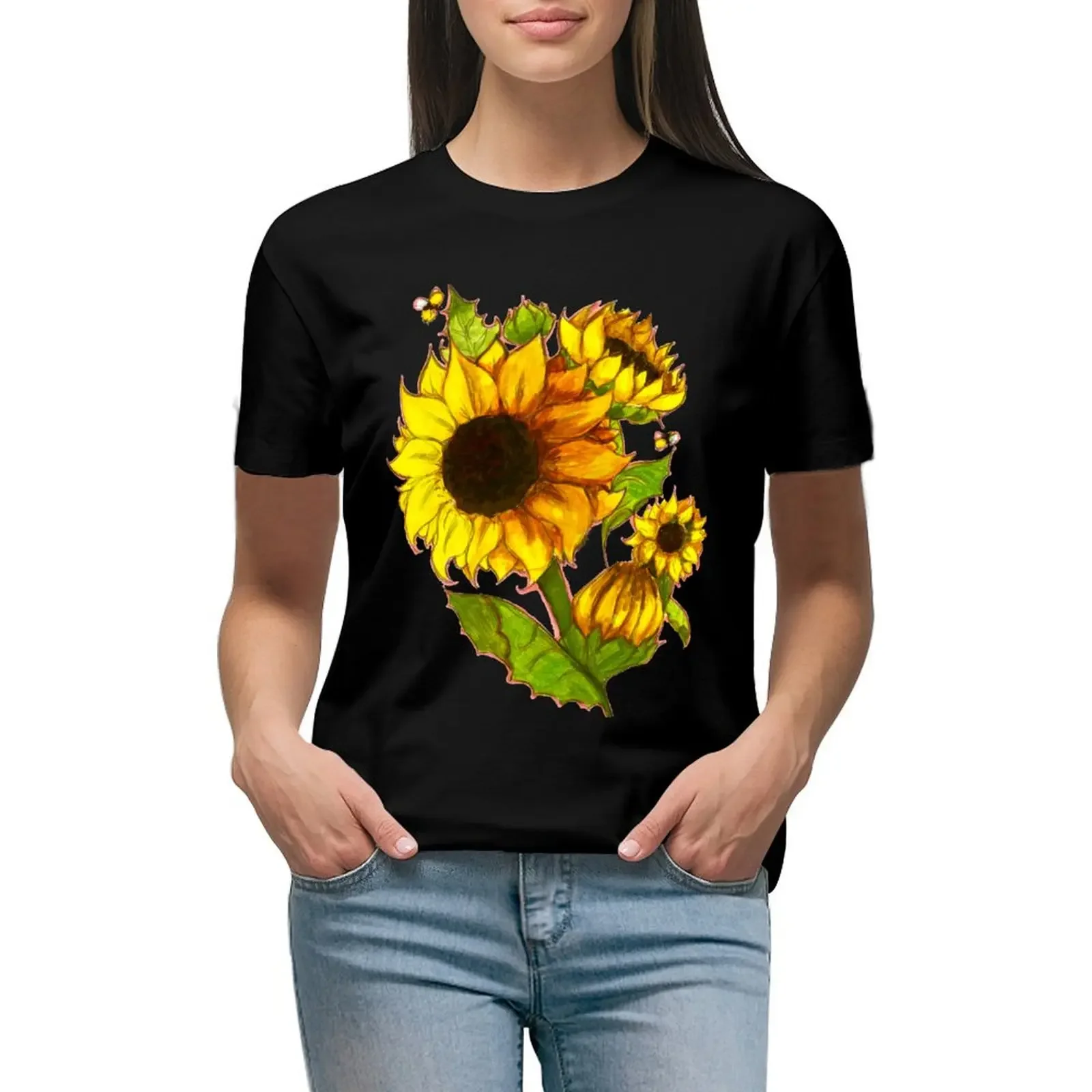 

Sunflowers T-Shirt lady clothes graphics anime clothes plain workout shirts for Women loose fit