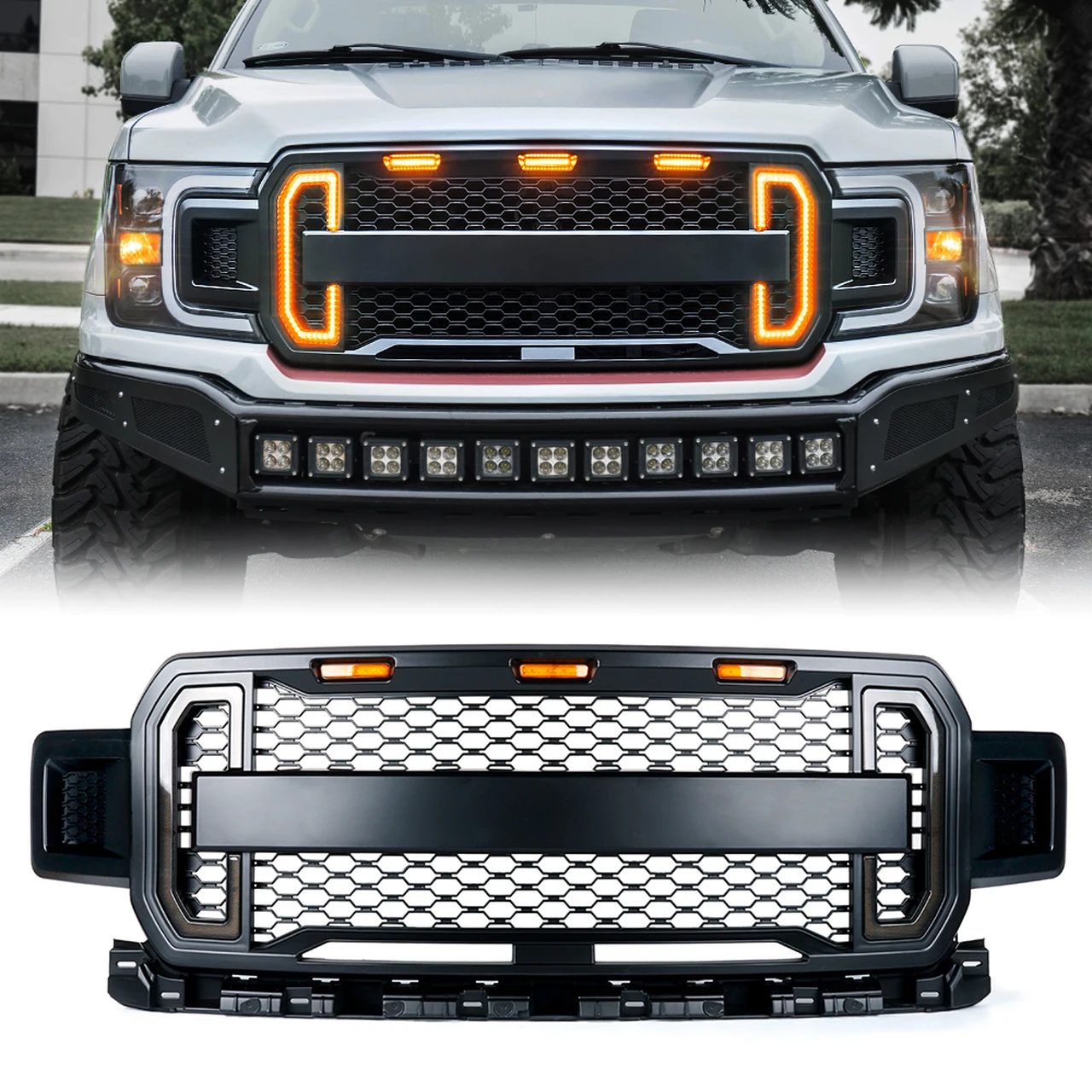 

Customized Car Front Bumper Grille with Drl Turn Singal Light for Year 2018 2019 2020 F 150 F-150 F150 Raptor Style
