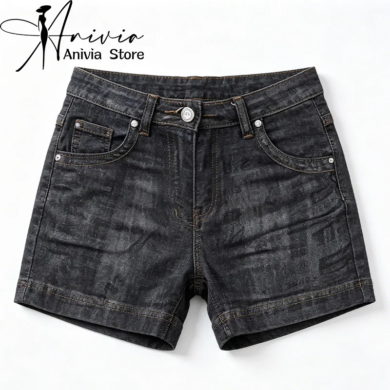 

Women's Gothic Black Casual Denim Shorts Y2K American High Street 2000S Harajuku Fashion Aesthetic Retro Jeans Shorts Clothing