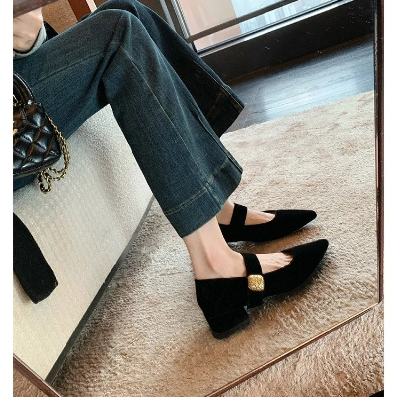 Women's New  High Heel Block Heel Integrated Lightweight and Comfortable Waterproof Platform Matte Suede Single Shoes