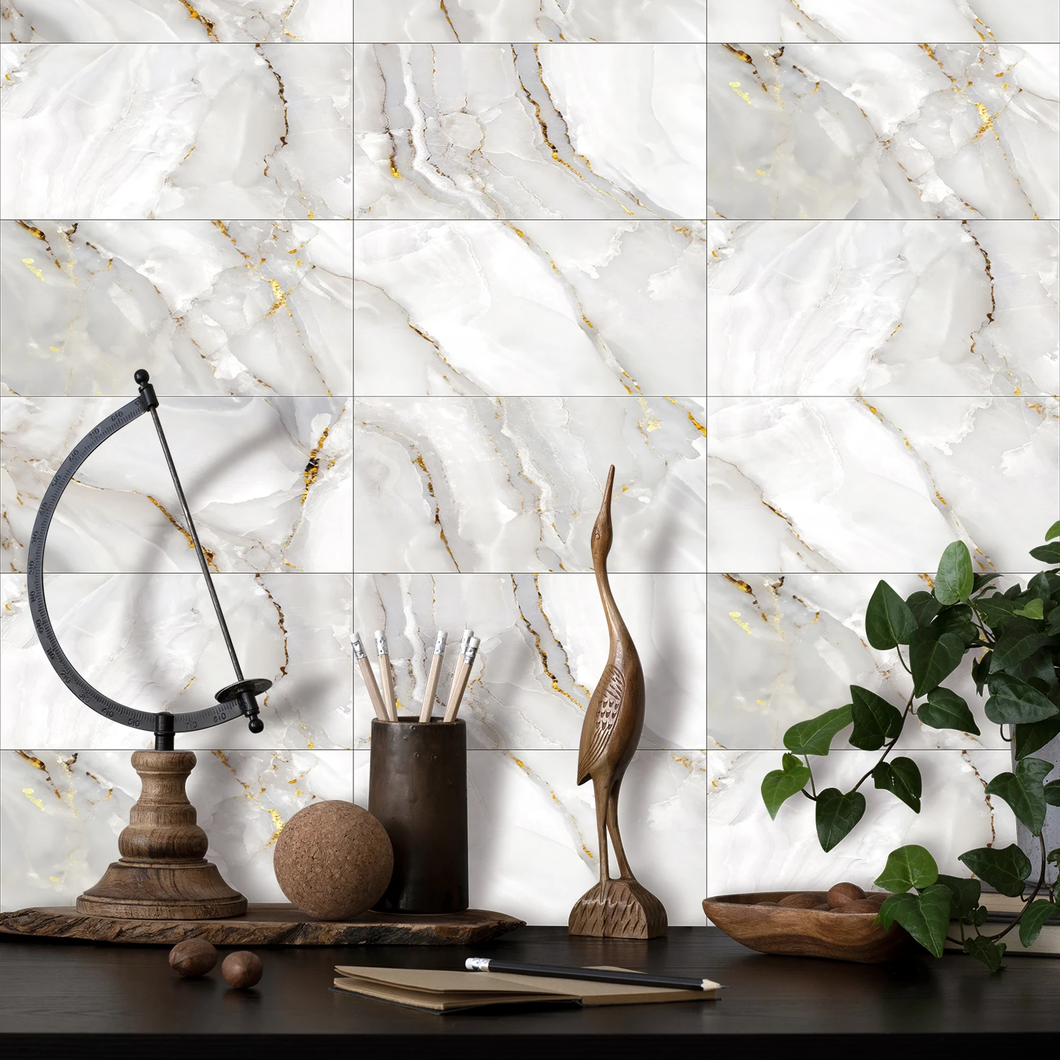 Alwayspon Marble Design 3D Peel and Stick Tile Backsplash,Vinyl Tile Sticker Flooring Self Adhesive Tile for Kitchen
